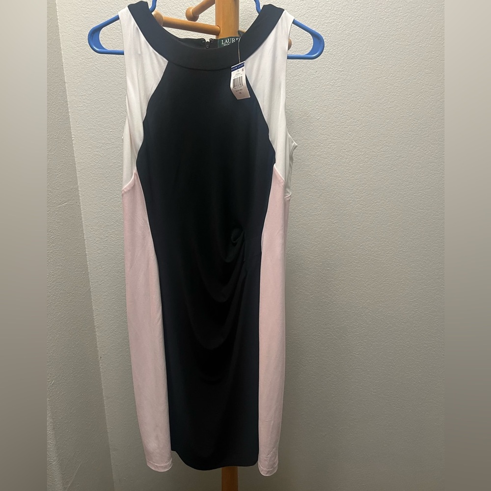 Ralph Lauren Dress fitted black and white with pink size 12 NWT